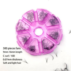 10D Premade Fans 0.07mm C Curl 9-16mm 500-1000 Pcs False Eyelashes