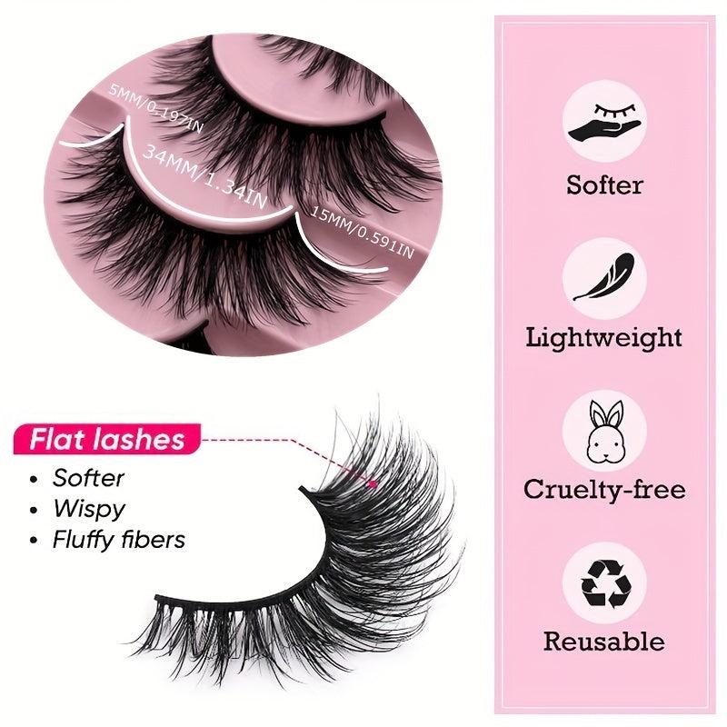 7 Pairs Fluffy Cat Eye Lashes 3D Natural Faux Mink Strip Lashes