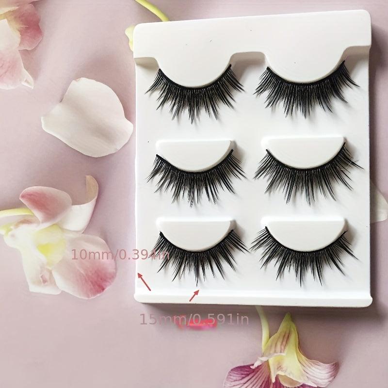 3 Pairs Thick False Eyelashes Wispy Doll Style Curling Lashes