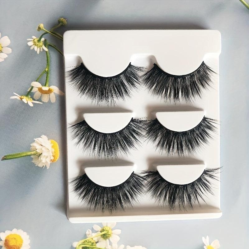 3 Pairs Thick False Eyelashes Wispy Doll Style Curling Lashes