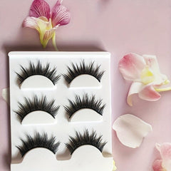 3 Pairs Thick False Eyelashes Wispy Doll Style Curling Lashes