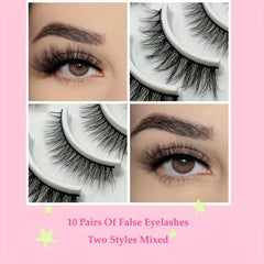 10 Pairs of Natural Looking Faux Mink Cat Eye False Eyelashes