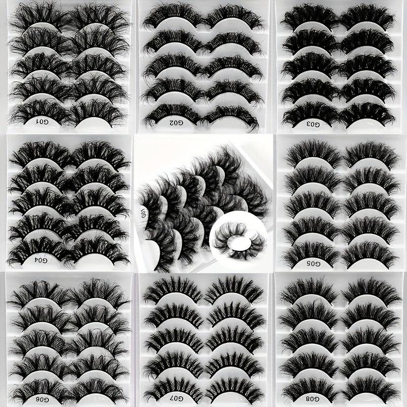 5 Pairs 8D Fluffy Messy Curly False Eyelashes Wispy Long Faux Mink Extension