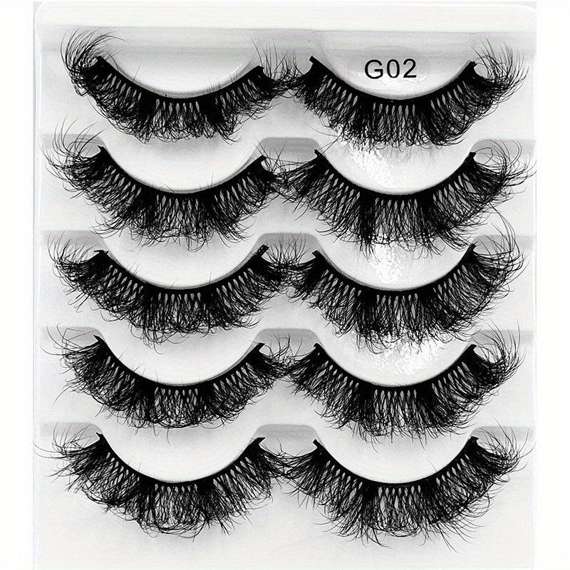 5 Pairs 8D Fluffy Messy Curly False Eyelashes Wispy Long Faux Mink Extension