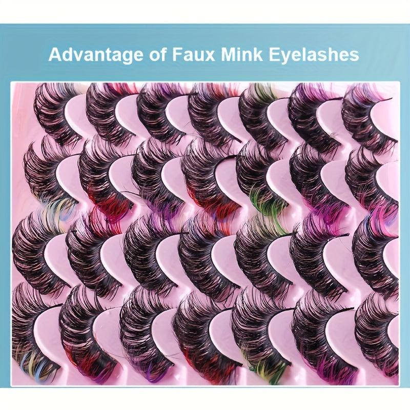 14 Pairs False Eyelashes 8D Curly Soft Fluffy Bushy Colored Faux Mink Beauty