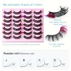 14 Pairs False Eyelashes 8D Curly Soft Fluffy Bushy Colored Faux Mink Beauty