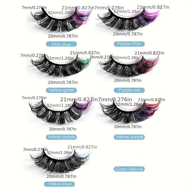 14 Pairs False Eyelashes 8D Curly Soft Fluffy Bushy Colored Faux Mink Beauty