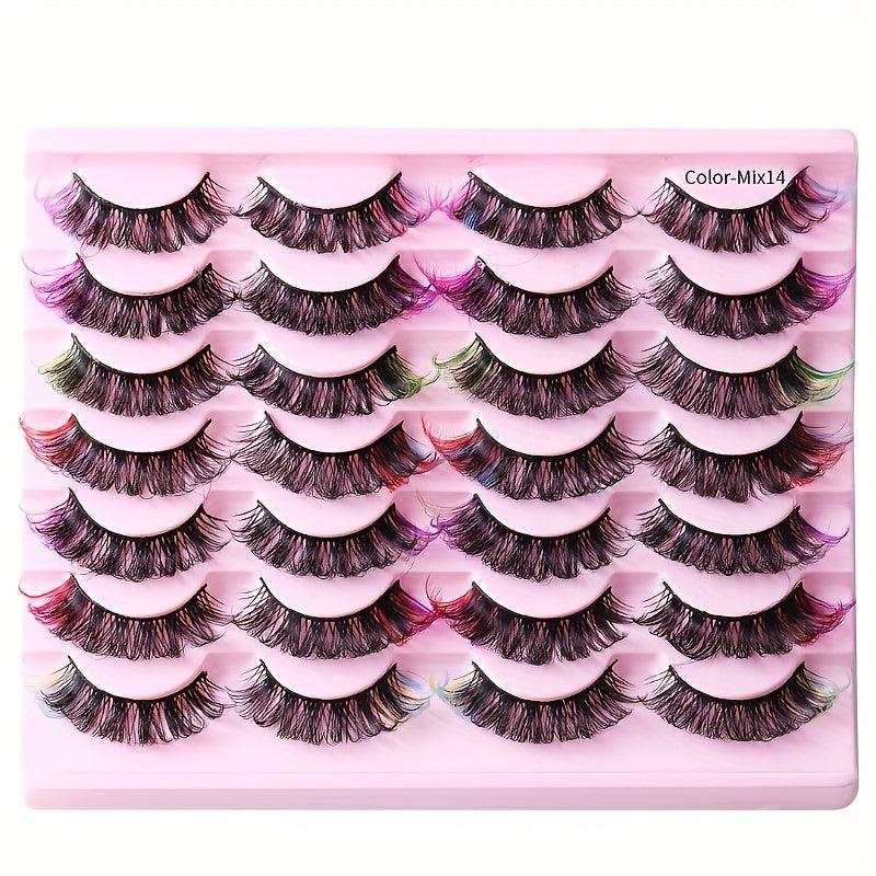 14 Pairs False Eyelashes 8D Curly Soft Fluffy Bushy Colored Faux Mink Beauty
