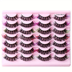 14 Pairs False Eyelashes 8D Curly Soft Fluffy Bushy Colored Faux Mink Beauty
