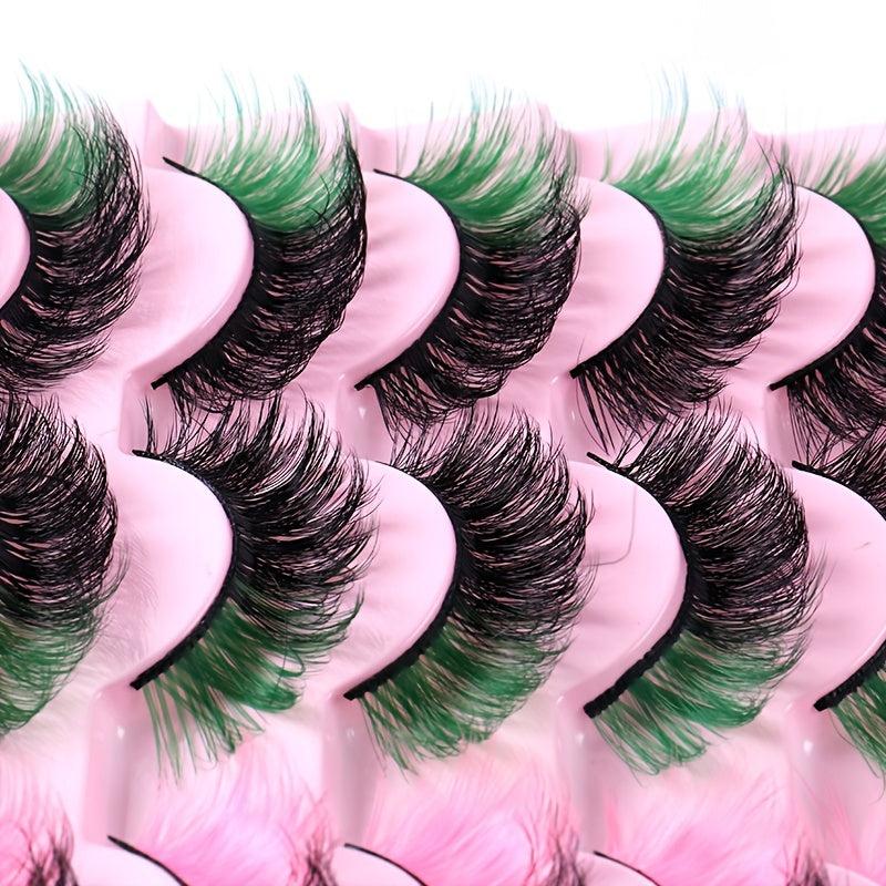 10 Pairs Colorful False Eyelashes 8D Curling Natural Dramatic Look