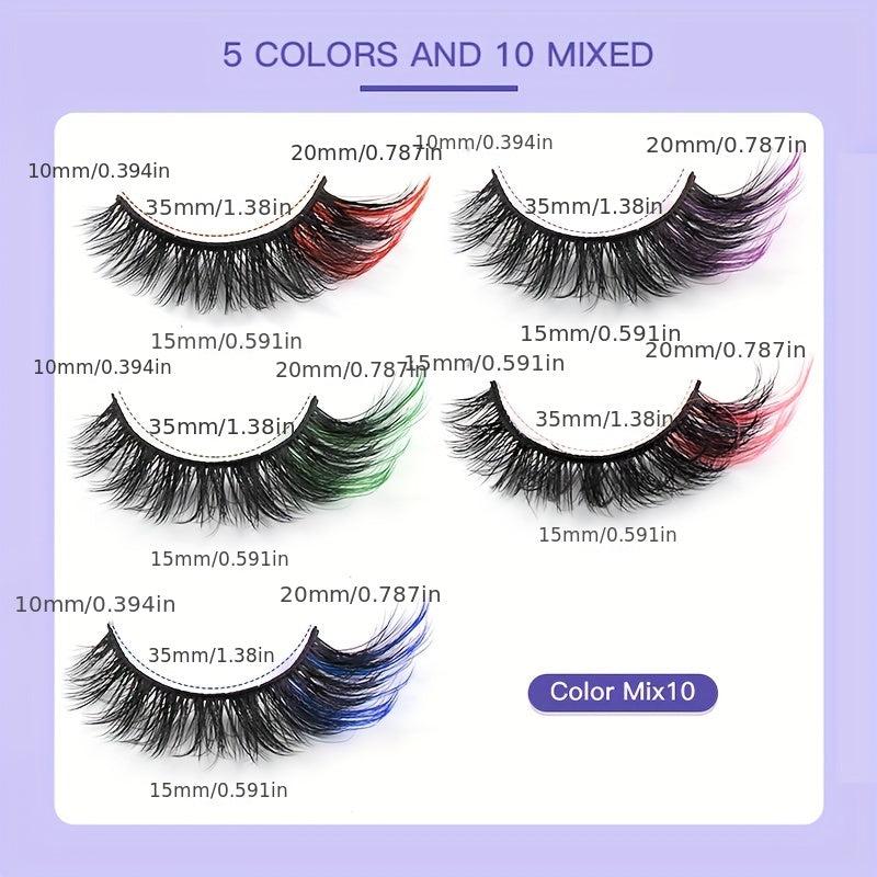 10 Pairs Colorful 8D Mink Eyelashes Fluffy False Eyelashes for Cosplay Party
