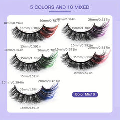 10 Pairs Colorful 8D Mink Eyelashes Fluffy False Eyelashes for Cosplay Party
