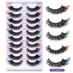 10 Pairs Colorful 8D Mink Eyelashes Fluffy False Eyelashes for Cosplay Party