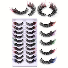 10 Pairs Colorful 8D Mink Eyelashes Fluffy False Eyelashes for Cosplay Party
