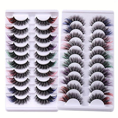10 Pairs Colorful 8D Mink Eyelashes Fluffy False Eyelashes for Cosplay Party
