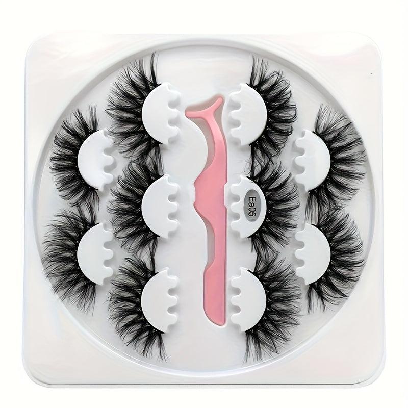 5 Pairs Natural Thick False Eyelashes Set with Tweezers