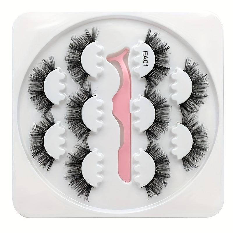 5 Pairs Natural Thick False Eyelashes Set with Tweezers