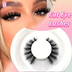 19mm Cat Eye Look Full False Eyelashes, Natural Faux Mink Lashes
