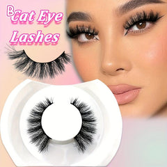 19mm Cat Eye Look Full False Eyelashes, Natural Faux Mink Lashes