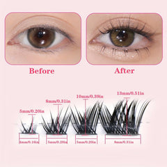 10 Rows Natural Eyelash Clusters C Curling Cat Fox Eye Style