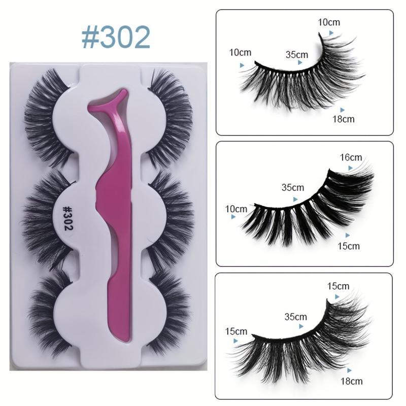 3 Pairs Thickened False Eyelashes with Tweezers