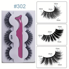 3 Pairs Thickened False Eyelashes with Tweezers