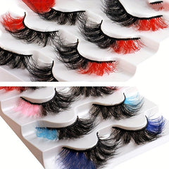 5 Pairs Full Strip False Eyelashes With Colored Ends, Soft & Natural, Reusable