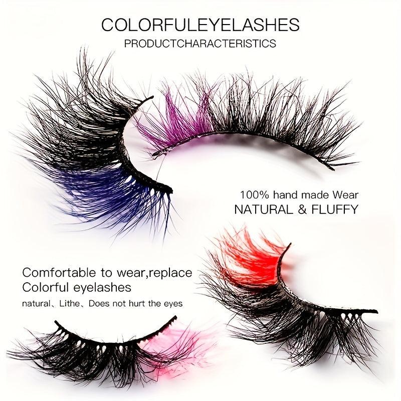 5 Pairs Full Strip False Eyelashes With Colored Ends, Soft & Natural, Reusable