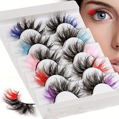 5 Pairs Full Strip False Eyelashes With Colored Ends, Soft & Natural, Reusable