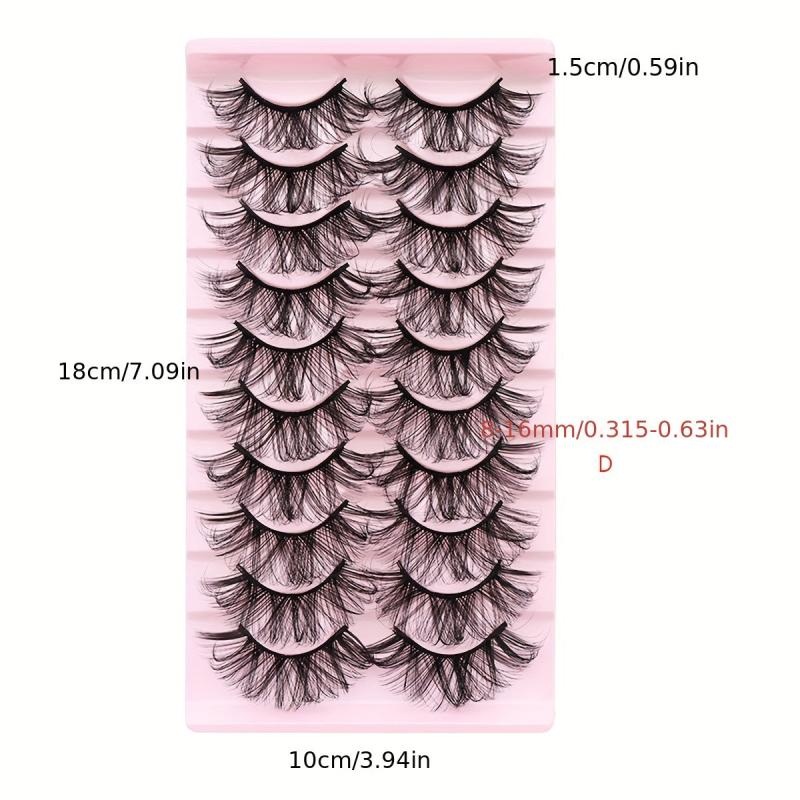10 Pairs Fluffy False Eyelashes Waterproof Faux Mink Hair Layered 3D Lashes