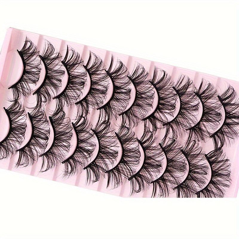 10 Pairs Fluffy False Eyelashes Waterproof Faux Mink Hair Layered 3D Lashes