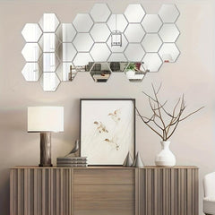 12pcs Hexagon Mirror Wall Stickers 3D Acrylic Self Adhesive Tiles