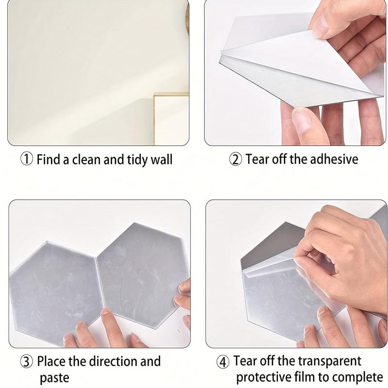 12pcs Hexagon Mirror Wall Stickers 3D Acrylic Self Adhesive Tiles
