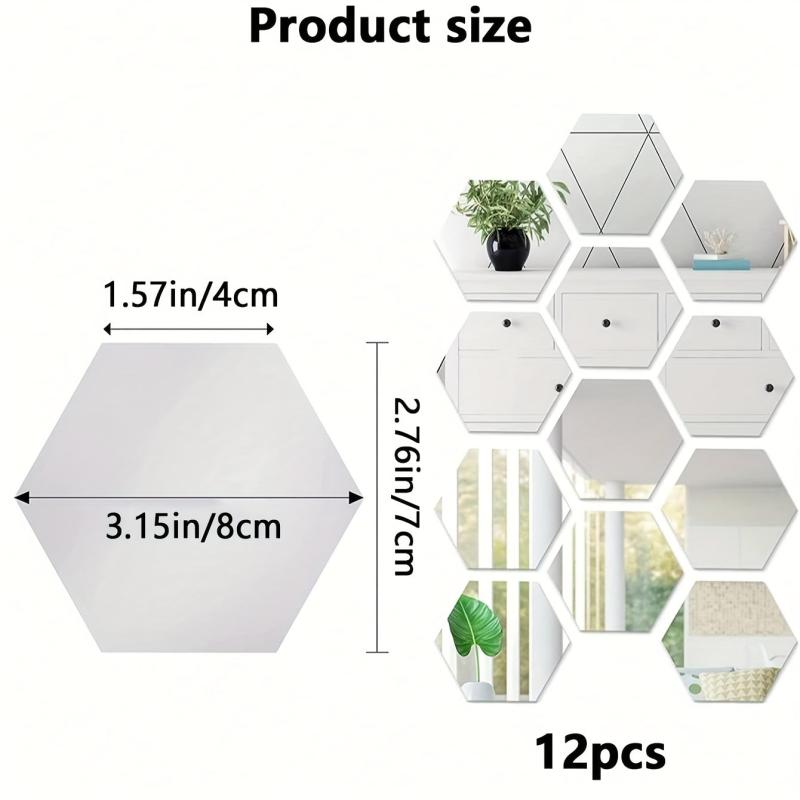 12pcs Hexagon Mirror Wall Stickers 3D Acrylic Self Adhesive Tiles