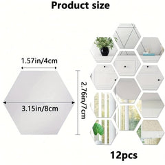 12pcs Hexagon Mirror Wall Stickers 3D Acrylic Self Adhesive Tiles