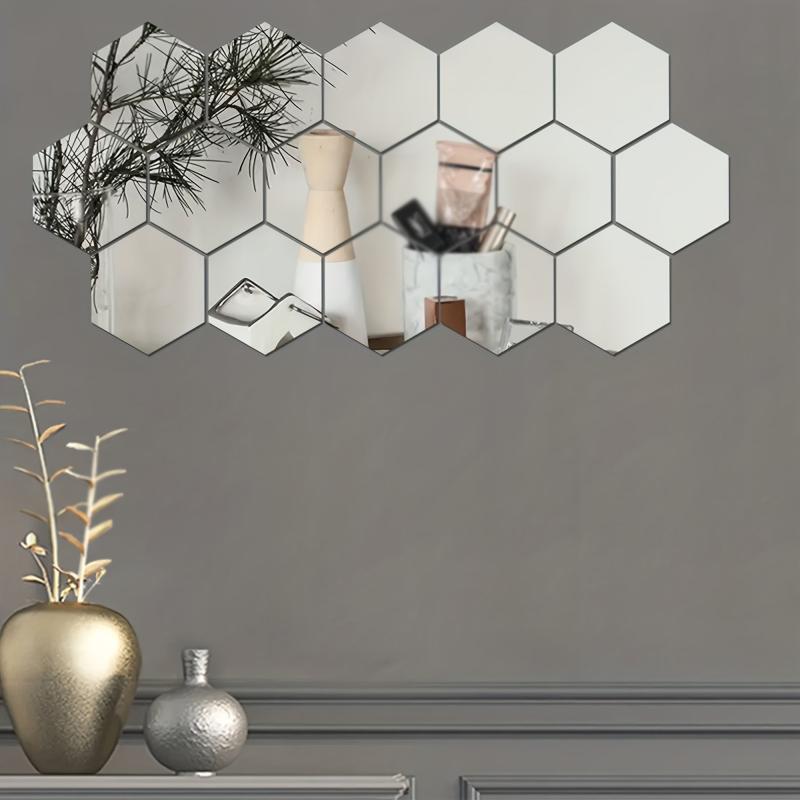 12pcs Hexagon Mirror Wall Stickers 3D Acrylic Self Adhesive Tiles