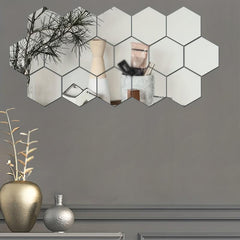 12pcs Hexagon Mirror Wall Stickers 3D Acrylic Self Adhesive Tiles