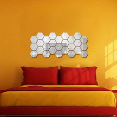 12pcs Hexagon Mirror Wall Stickers 3D Acrylic Self Adhesive Tiles