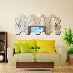 12pcs Hexagon Mirror Wall Stickers 3D Acrylic Self Adhesive Tiles