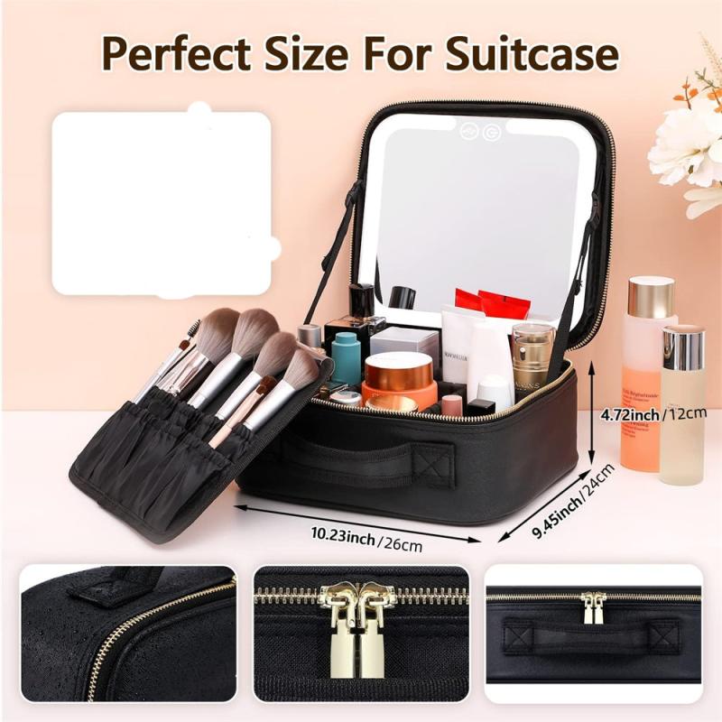 LED Lighted Travel Makeup Bag With Mirror
