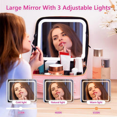 LED Lighted Travel Makeup Bag With Mirror