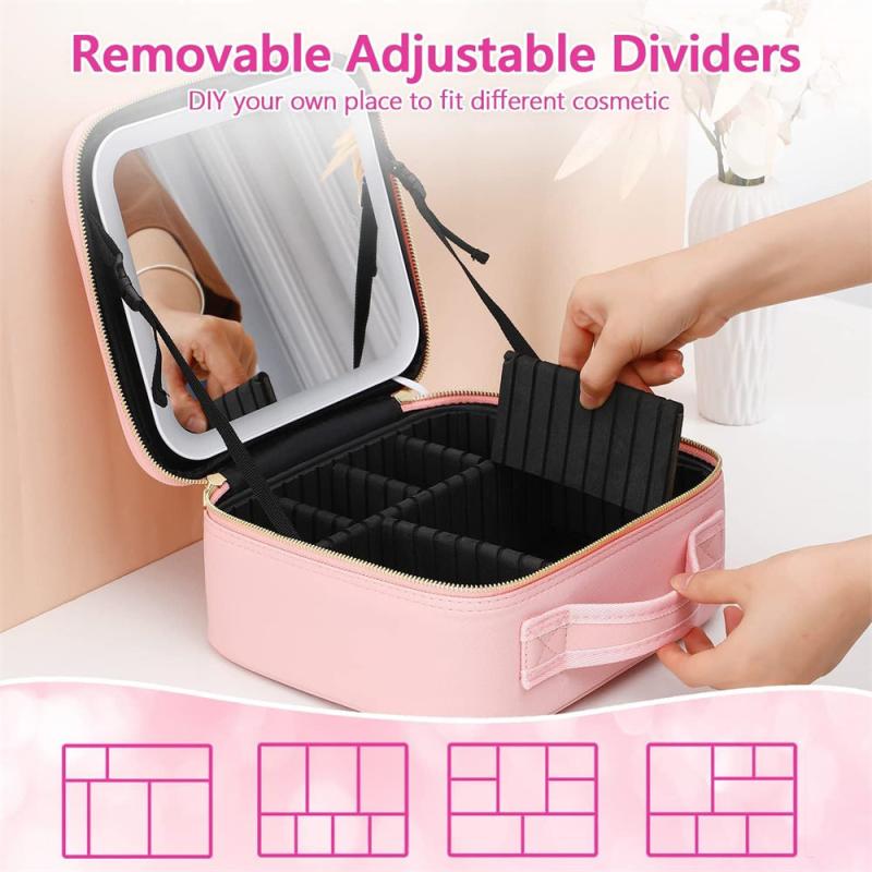 LED Lighted Travel Makeup Bag With Mirror