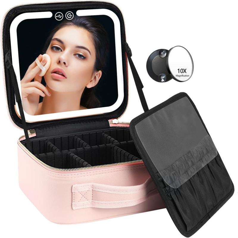 LED Lighted Travel Makeup Bag With Mirror