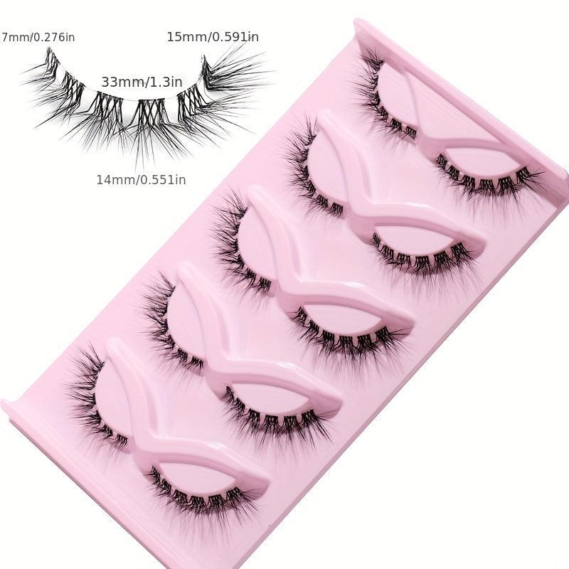 5 Pairs L shaped False Eyelashes With Transparent Stem Eye End Lengthening