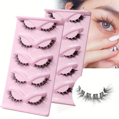 5 Pairs L shaped False Eyelashes With Transparent Stem Eye End Lengthening