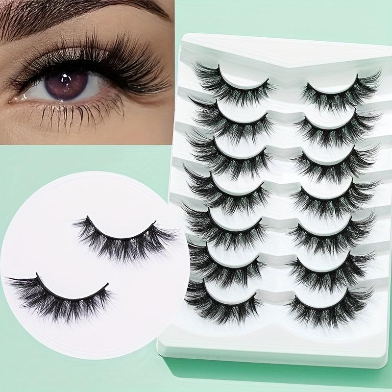 7 Pairs Volumized Crisscross Cat Eye False Eyelashes 5 18mm Wispy 5D Lashes