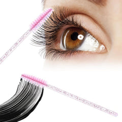 50 Pcs Mascara Brushes Wands Crystal Handle Makeup Tool