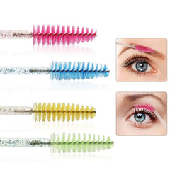 50 Pcs Mascara Brushes Wands Crystal Handle Makeup Tool