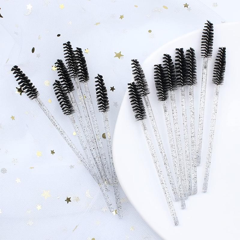 50 Pcs Mascara Brushes Wands Crystal Handle Makeup Tool