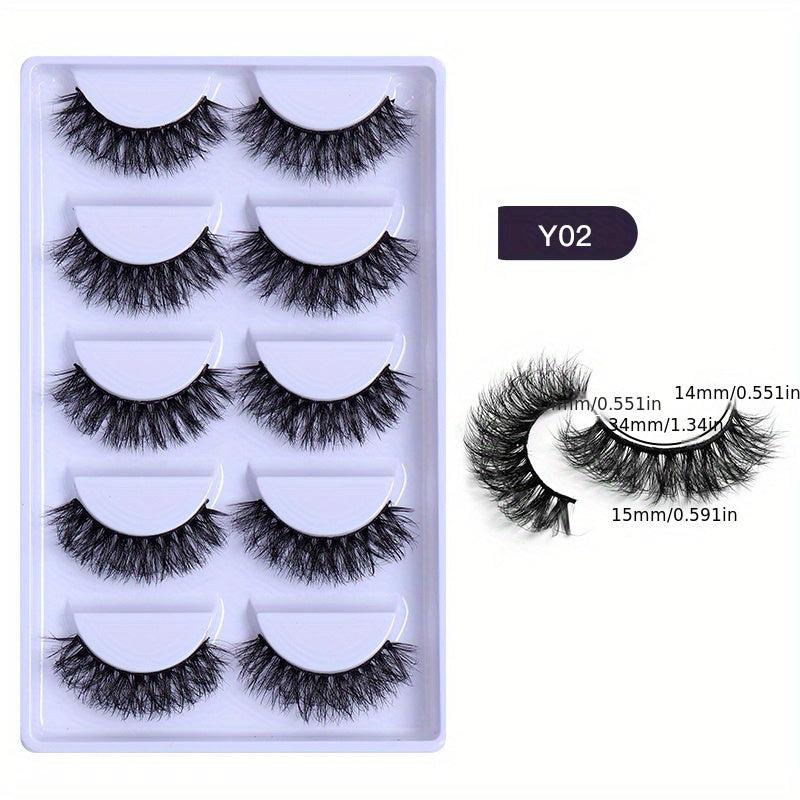 5 Pairs Natural Cross Layer Thick Faux Mink Hair Short Fluffy Eyelashes